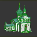 Traditional Russian Church Building With White Exterior Blue Domes Golden Crosses Bell Tower And Mural