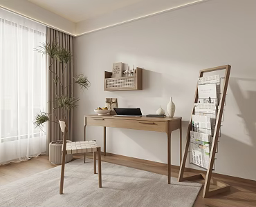 Silent Wind Study Desk Bookshelf 3d model