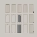 White Interior Doors With Various Panel And Arch Designs Arranged On Wall 3d model