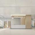 Clean Modern Hospital Outpatient Clinic With Nursing Desk White Counter Wooden Columns And Medical Equipment