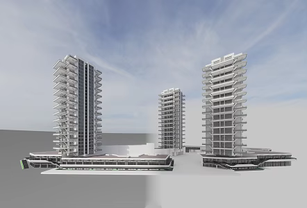 Modern high-rise residential fourth generation building air courtyard 3d model
