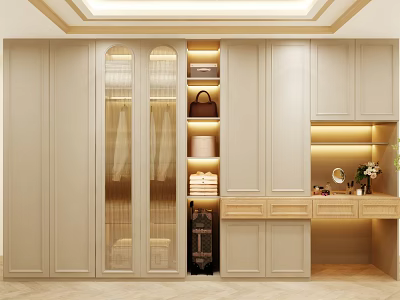Elegant Modern Wardrobe With Glass Panel Doors And Interior Storage Solutions 3d model