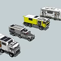 Various Camper Cars and Trailers with Yellow White Gray Designs and Solar Panels