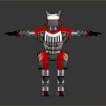 Game Movie Character Red Robot With Metallic Armor Horned Head And Mechanical Design