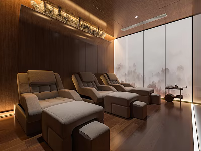 Serene SPA Sauna Relaxation Space With Comfortable Massage Chairs And Wooden Decor 3d model