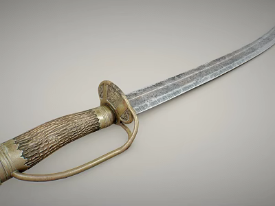 Antique Sword With Wooden Handle Brass Accents Engraved Blade And Traditional Design 3d model
