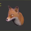 Game Movie Character 3D Fox Head Model With Realistic Orange White Fur And Yellow Eyes