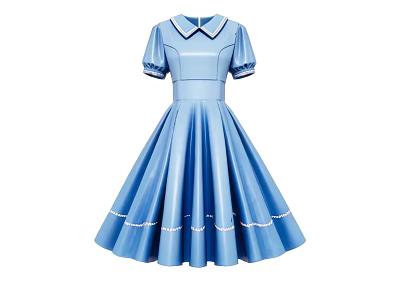 Cute Blue Dress With Peter Pan Collar Short Sleeves A Line Skirt And White Trim 3d model