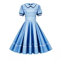 Cute Blue Dress With Peter Pan Collar Short Sleeves A Line Skirt And White Trim