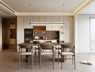 New Chinese Style Song Style Restaurant New Chinese Style Restaurant Solid Wood Dining Table and Chair New Chinese Style Sideboard New Chinese Style Chandelier 3d model