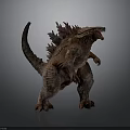 Brown Scaly Monster Creature With Spikes On Back And Open Mouth Standing On Gray Background
