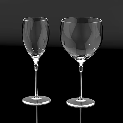 Elegant Transparent Wine Glasses With Delicate Stem Design On Black Background 3d model