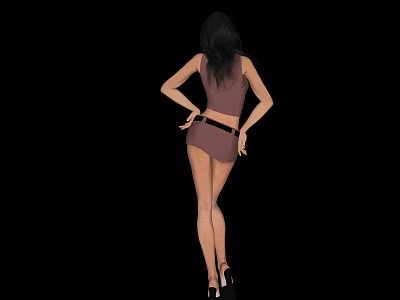 Woman From Behind In Sleeveless Top Shorts With Long Black Hair And High Heels 3d model