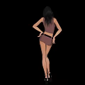 Woman From Behind In Sleeveless Top Shorts With Long Black Hair And High Heels