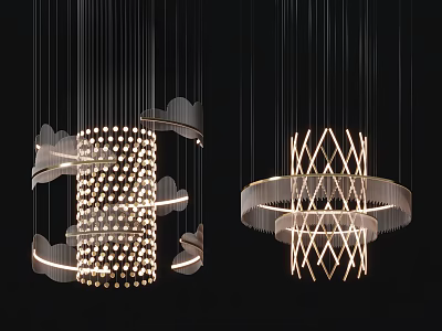 Unique Modern Chandeliers With Geometric Patterns And Warm Lighting For Interior 3d model