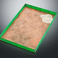 Green Bordered Rectangular Enclosure With Brown Ground And Top Right White Objects