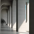 Elevator Corridor With Concrete Arched Design Sea View Blue Sky And Sunlight 3d model