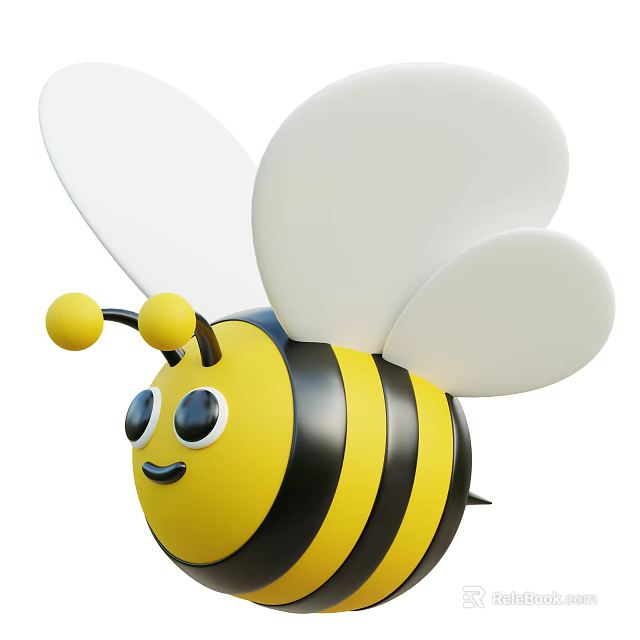 Cute Cartoon Bee With Yellow Black Stripes White Wings Big Eyes And Smiling Face 3d model 