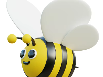 Cute Cartoon Bee With Yellow Black Stripes White Wings Big Eyes And Smiling Face 3d model