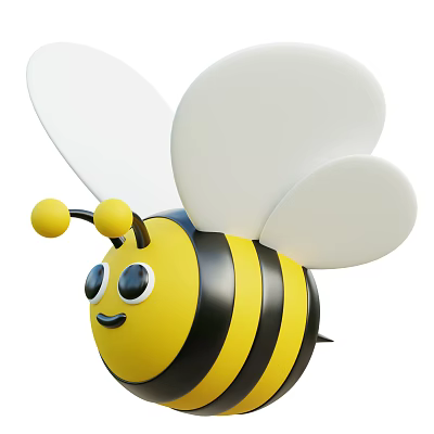 Cute Cartoon Bee With Yellow Black Stripes White Wings Big Eyes And Smiling Face 3d model