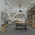 Modern Clothing Store Interior With Clothing Racks Shelves Display Tables And Decorative Plants
