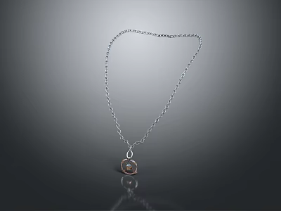 Elegant Silver Necklace With Thin Chain And Round Red Gemstone Pendant Design 3d model