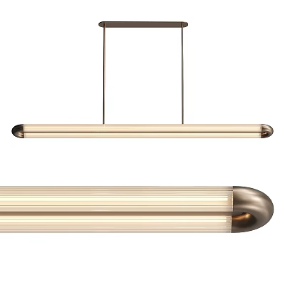 Modern Sleek Linear Pendant Light with Copper Finish Metal Tube Design Hanging Lighting Fixture 3d model