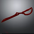 3D Rendered Red Metal Knife Design With Curved Handle And Sharp Blade