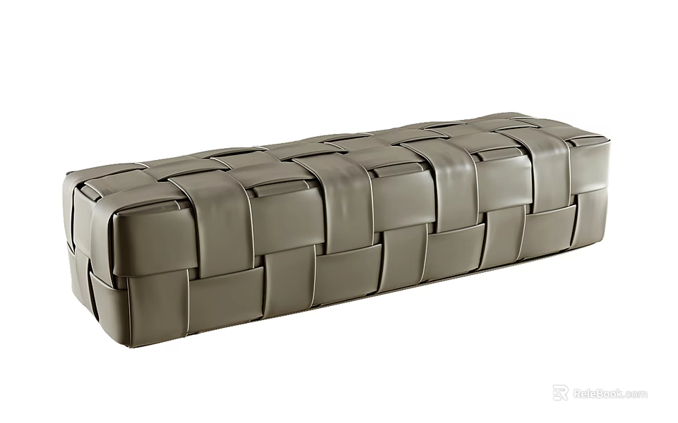 Gray Woven Leather Ottoman with Modern Rectangular Design and Durable Structure 3d model 