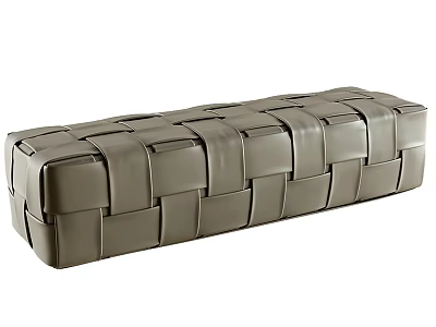 Gray Woven Leather Ottoman with Modern Rectangular Design and Durable Structure 3d model