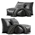 Stylish Modern Black Leather Single Sofa With Decorative Pillow And Cozy Blanket