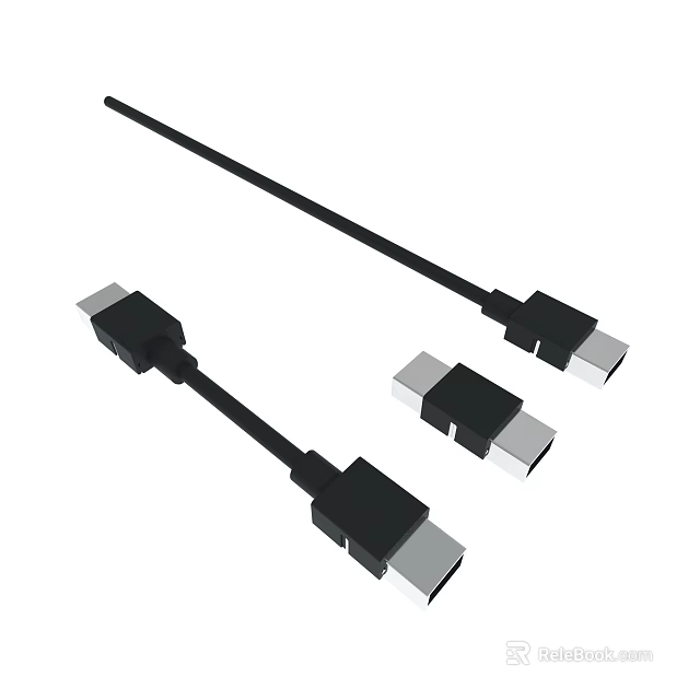 High Quality Black HDMI Cables with HDMI Connectors Set of Two 3d model 