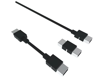 High Quality Black HDMI Cables with HDMI Connectors Set of Two 3d model