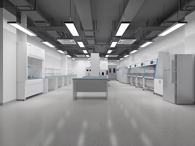 Spacious Modern Laboratory Interior With Lab Benches Fume Hoods Cabinets And Equipment 3d model