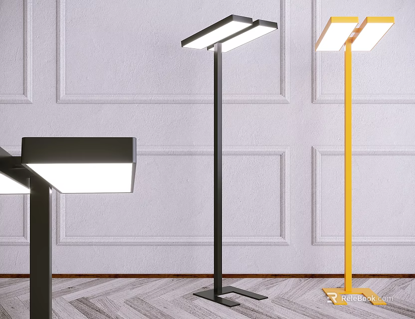Modern Minimalist Floor Lamps With Black Yellow Cross Base And Rectangular Shade 3d model