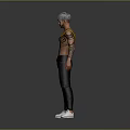 Man With Gray Hair Yellow Decorative Shoulder Piece Tattoos Black Pants And White Sneakers
