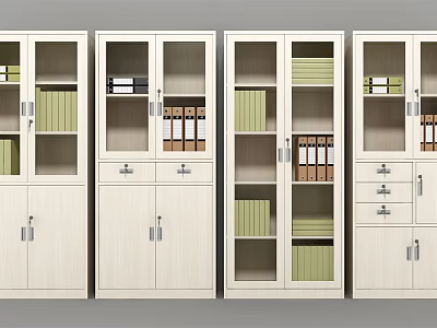 Modern Modular Bookcases With Glass And Solid Doors Filled With Books And Files 3d model