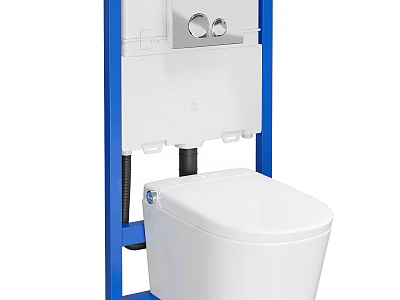 Modern White Wall Hung Toilet With Blue Installation Frame And Cistern Design 3d model