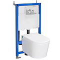 Modern White Wall Hung Toilet With Blue Installation Frame And Cistern Design