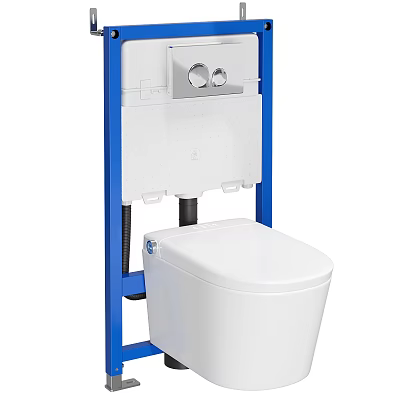 Modern White Wall Hung Toilet With Blue Installation Frame And Cistern Design 3d model