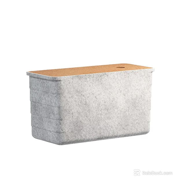 Gray Felt Storage Basket With Wooden Lid And Layered Texture Design 3d model 