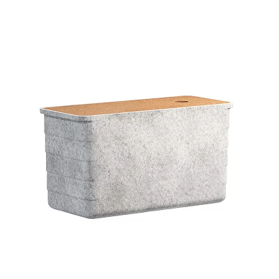 Gray Felt Storage Basket With Wooden Lid And Layered Texture Design 3d model
