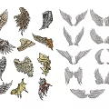 Stylish Wing Pendants With Various Decorative Feather Details And Unique Designs 3d model