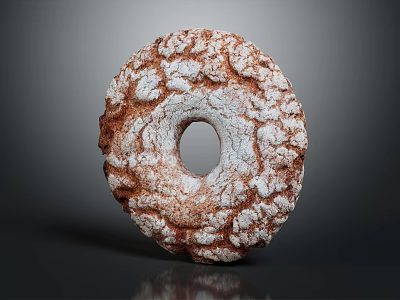 Delicious Brown Ring Shaped Textured Donut With White Powdered Surface On Dark Background 3d model