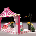 Photo Spot With Pink White Striped Tent Colorful Flags Yellow Flowers Red Cannon Checkerboard Floor