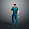 A Man Wearing Green T-shirt Blue Jeans And Gray Shoes On Gray Background