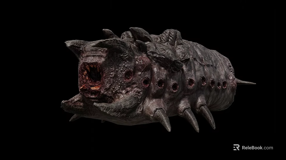 Giant Spiked Game Movie Character With Rough Surface Open Mouth Red Interior And Holes 3d model 
