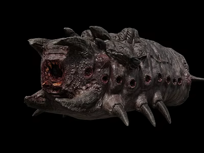 Giant Spiked Game Movie Character With Rough Surface Open Mouth Red Interior And Holes 3d model
