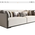 Modern Beige Two Seater Sofa With Multiple Patterned Cushions And Dark Trim 3d model