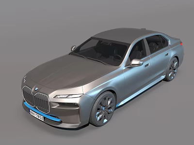 Modern Silver Luxury Electric Sedan With Sleek Design And Blue Accents 3d model